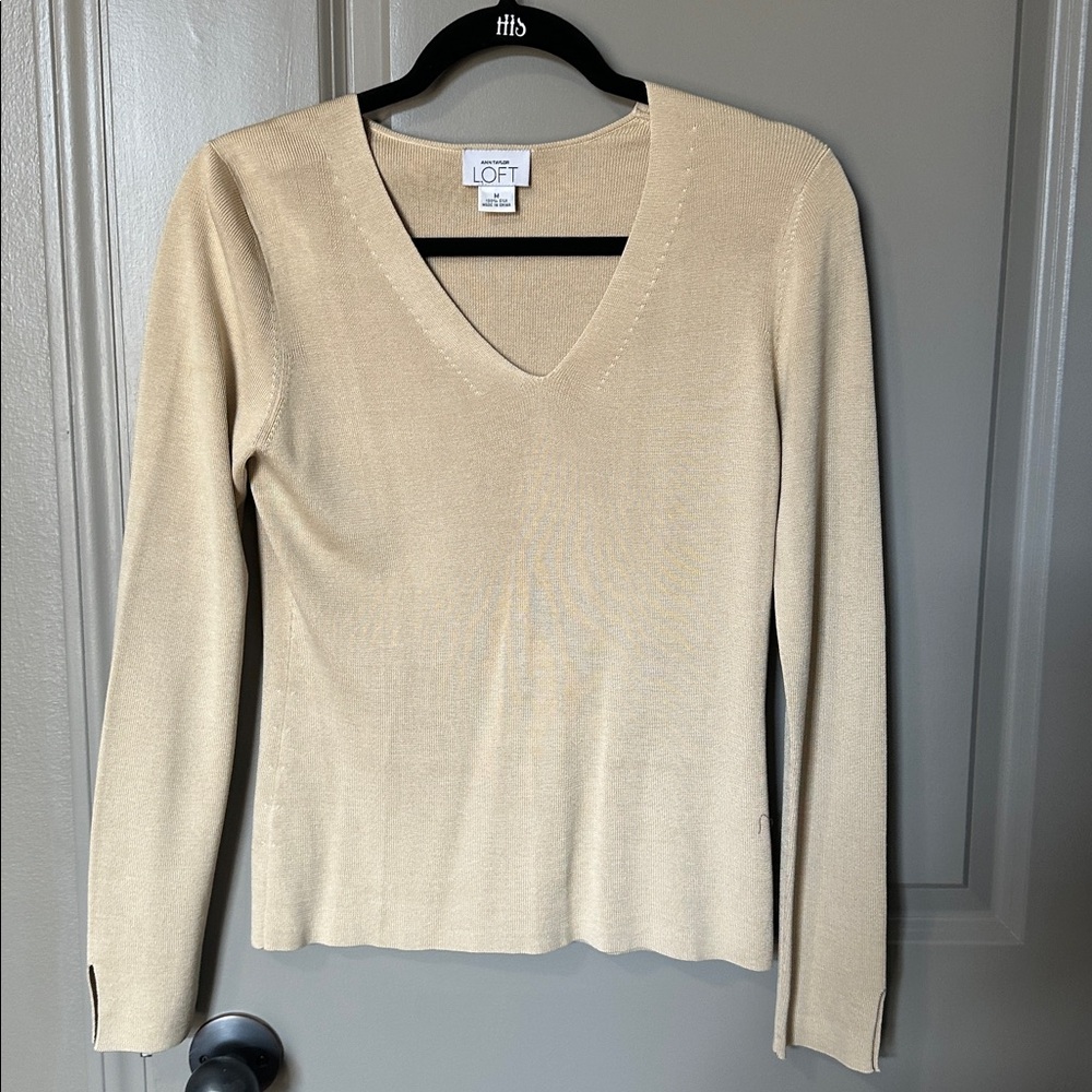 Ann Taylor LOFT Beige Silk Top. Size medium